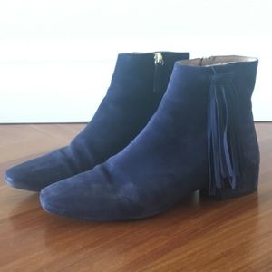 Free People blue suede fringe boots